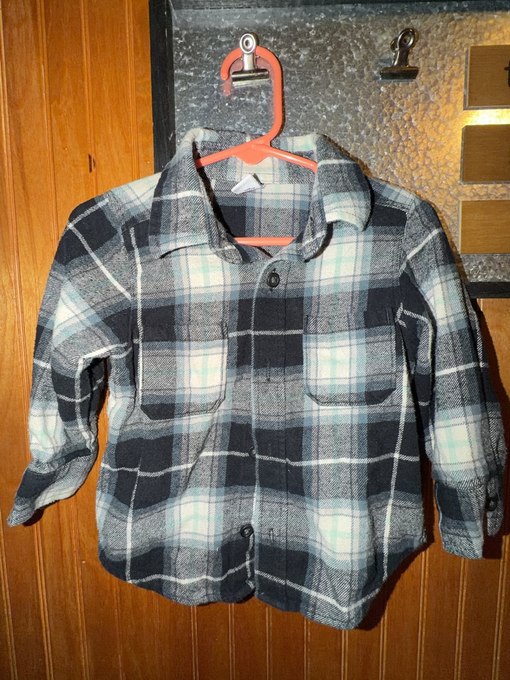 Old Navy Black, Gray & White Plaid Button-Down Shirt